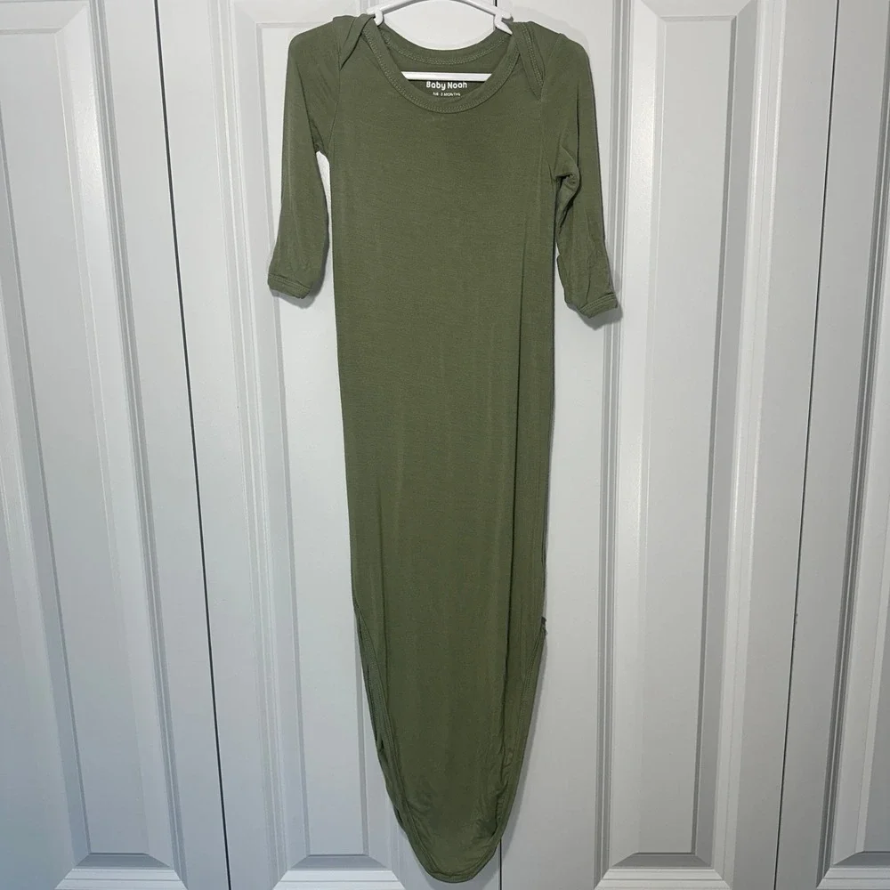 Baby Noah Knotted Sleep Gown Baby NB-3M Green 100% Modal Long Sleeve Sleeper